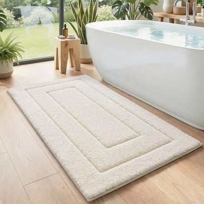 DEXI Bathroom Rugs 43x24, Non-Slip and Absorbent Bath Mat, Cream