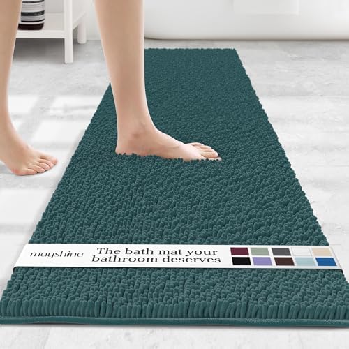 MAYSHINE Runner Plush Shaggy Chenille Bath Mat, 71"x31", Extra Soft, Super Absorbent, Non-Slip Bathroom Rug | Fluffy Microfiber, Area Rug Sets for Bathroom Floor, Kitchen, Living Room, Teal