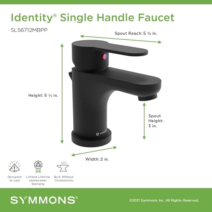 Symmons Identity Single Hole Single Handle Bathroom Faucet with Push Pop Drain in Matte Black (1.0 GPM), Large