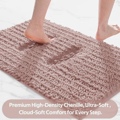 ACCUMTEK Upgrade Luxury 2 Piece Dusty Pink Toilet Bathroom Rug Mat 60"x20"+32"x20", Ultra Soft Thick Absorbent Bath Mats, Non Slip Chenille Toilet Mat for Bathroom, Bedroom, Kitchen, Shower, Tub