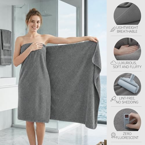 Bath Towels for Bathroom Oversize Bath Towel Set- 35x70 Inches, 4-Piece Shower Towels (1 Bath Towel, 1 Hair Towel, 1 Hand Towel, 1 Washcloth), Soft and Absorbent Microfiber Towels for Bathroom (Gray )