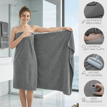 Bath Towels for Bathroom Oversize Bath Towel Set- 35x70 Inches, 4-Piece Shower Towels (1 Bath Towel, 1 Hair Towel, 1 Hand Towel, 1 Washcloth), Soft and Absorbent Microfiber Towels for Bathroom (Gray )