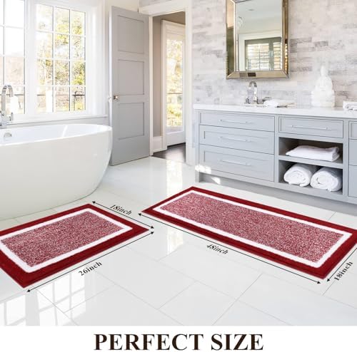 Pauwer Bathroom Rugs Sets 2 Piece, Non Slip Washable Bath Mat, Red