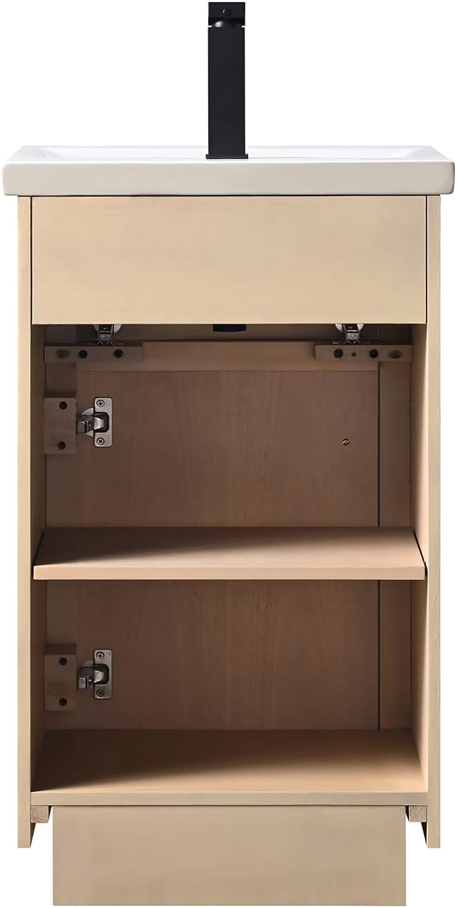 Vanity Art 20 inch Small Bathroom Vanity with Sink, Vanity Cabinet with Doors and Removable Shelf, Modern Wood Cabinet with Marble Top, Solid Wood Frame, Ceramic Sink,VA70-20-LW-E