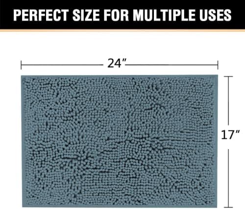 H.VERSAILTEX Bath Mat Bathroom Rug Bath Rugs for Bathroom Non Slip Bath Mats Extra Thick Chenille Rug 17" x 24" Absorbent Soft Shaggy Washable Dry Fast Plush Rugs for Bathtubs - Stone Blue