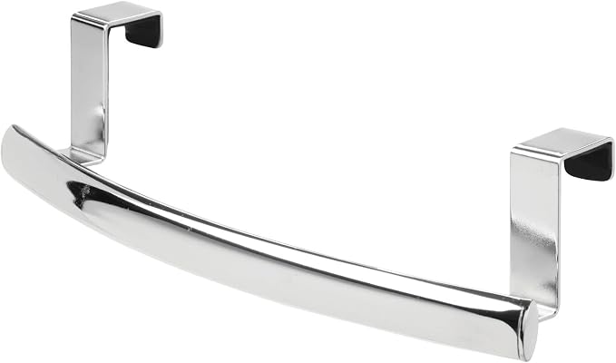 mDesign Steel Over Door Curved Towel Bar Storage, Hanger for Cabinet or Cupboard, Holder Rack for Kitchen, Bathroom - Holds Hand/Dish Towels, Washcloths - Spira Collection - 2 Pack - Chrome