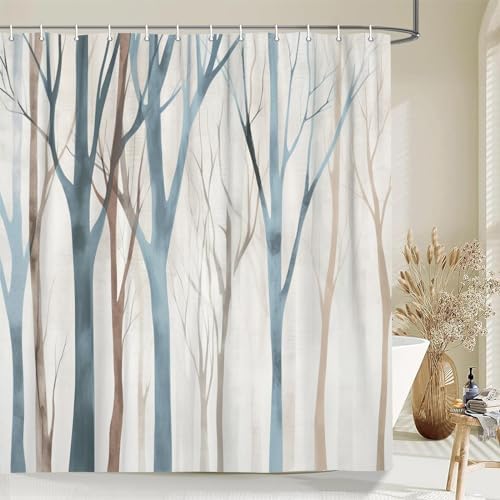 Birch Forest Abstract Shower Curtain Farmhouse Bathroom Decor 72X75 Inch