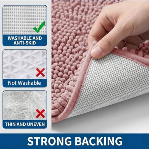 Bathroom Rugs Sets 2 Piece,Super Absorbent Chenille Bath Mats and U-Shaped Toilet Rug,Strong PVC Non Slip Backing,Microfiber Washable Dry Quickly Bath Mats for Bathroom(20"x32"+20"x20"U, Dusty Rose)