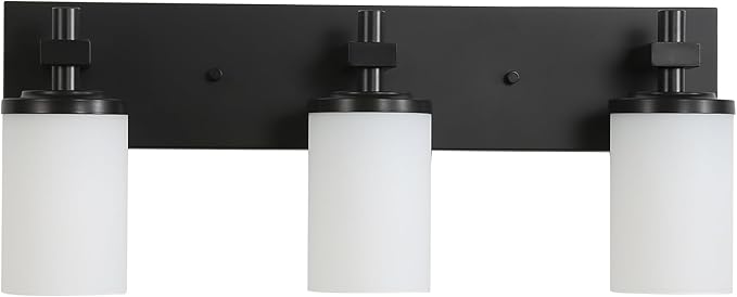 LOUSACE 3 Light Bathroom Vanity Lights Matte Black Bathroom Lighting Fixtures Over Mirror with Opal White Glass Shades, Wall Fixture Vanity Lighting