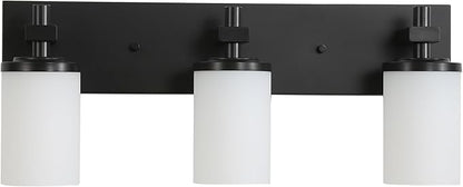 LOUSACE 3 Light Bathroom Vanity Lights Matte Black Bathroom Lighting Fixtures Over Mirror with Opal White Glass Shades, Wall Fixture Vanity Lighting