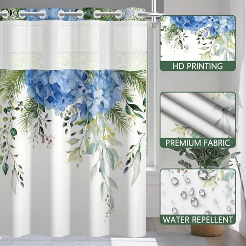 No Hook Shower Curtain with Snap in Liner, 71 x 74 Inch