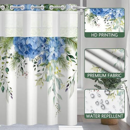 No Hook Shower Curtain with Snap in Liner, 71 x 74 Inch