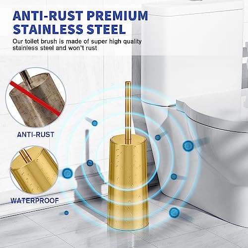 Toilet Brush and Holder, Toilet Brush Stainless Steel, Toilet Bowl Brush for Bathroom Toilet-Ergonomic, Elegant,Durable (Gold)