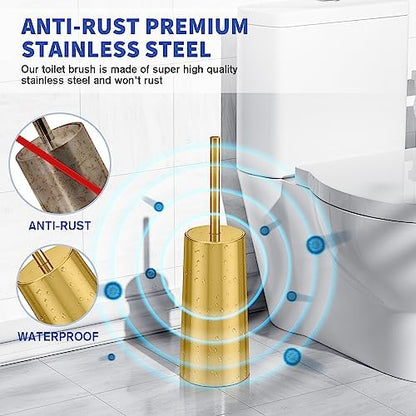 Toilet Brush and Holder, Toilet Brush Stainless Steel, Toilet Bowl Brush for Bathroom Toilet-Ergonomic, Elegant,Durable (Gold)