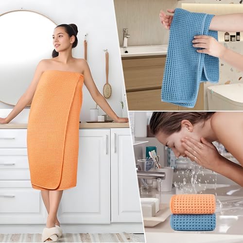 POLYTE 430 GSM Poly Blend Microfiber Quick Dry Waffle Bath Towel Set of 6