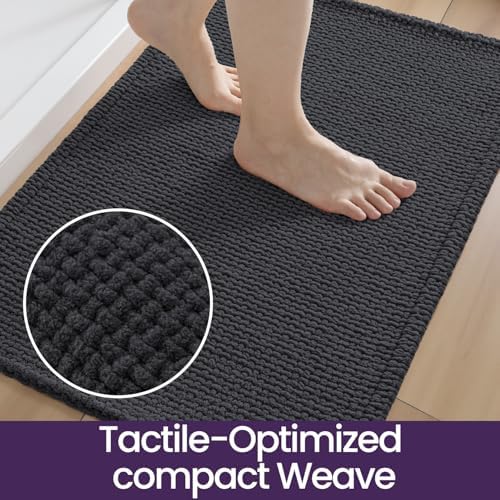 DEXI Chenille Bath Mat 36x24, Soft Absorbent Bathroom Rugs, Dark Grey