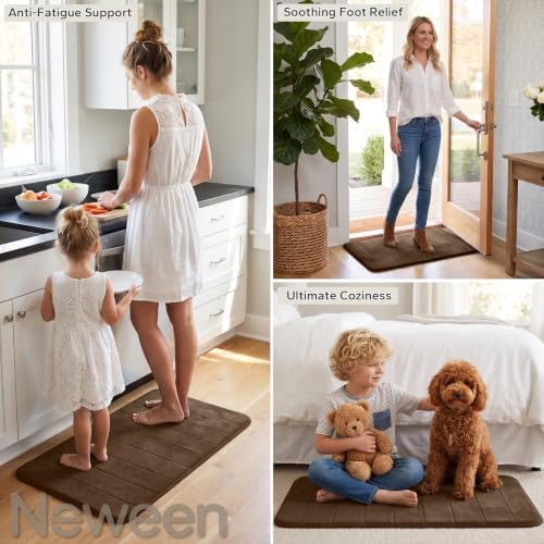 Neween Bathroom Rugs Set 2 Piece, Absorbent Memory Foam Bath Mat, Brown