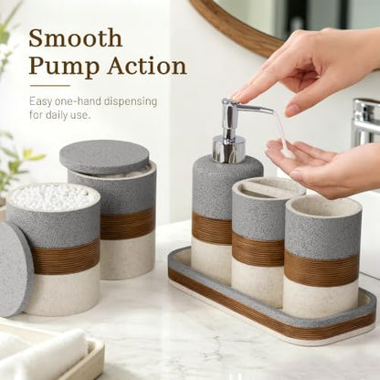 YMXYJM 6-Piece Resin Bathroom Accessories Set, Gray