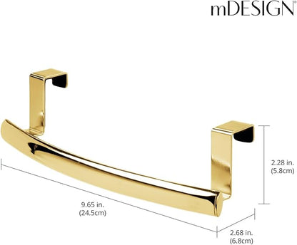 mDesign Steel Over Door Curved Towel Bar Storage, Hanger for Cabinet or Cupboard, Holder Rack for Kitchen, Bathroom - Holds Hand/Dish Towels, Washcloths - Spira Collection - 2 Pack - Soft Brass