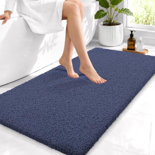 OLANLY Microfiber Bathroom Runner Rugs 44x24, Soft Absorbent Bath Mat, Navy