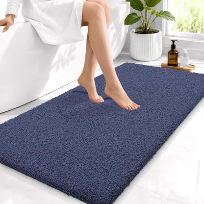 OLANLY Microfiber Bathroom Runner Rugs 44x24, Soft Absorbent Bath Mat, Navy