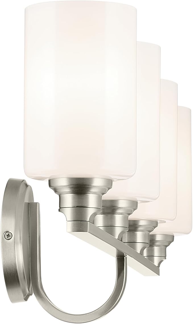 Kichler Gioe 32.25" 4-Light Vanity Light with Opal Glass in Brushed Nickel, Damp Rated, for Bathroom, Powder Room, Over a Mirror, (32.25" W x 10.5" H), 55227NI
