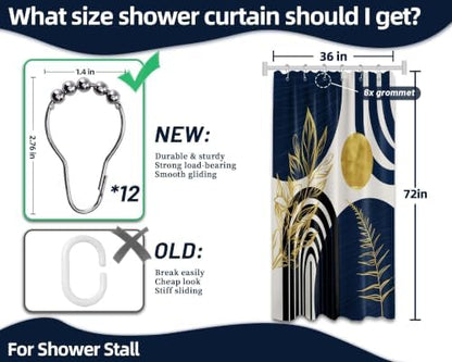 Navy Blue and Gold Stall Shower Curtain, 36X72 in Narrow Small