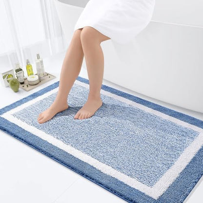 OLANLY Large Bathroom Rugs 40x32, Soft Absorbent Microfiber Bath Rugs, Blue