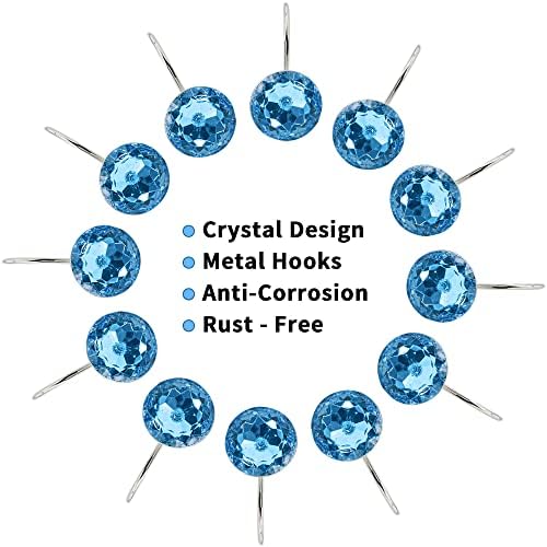 Blue Diamond Crystal Bling Shower Curtain Hooks Rings for Bathroom,12PCS