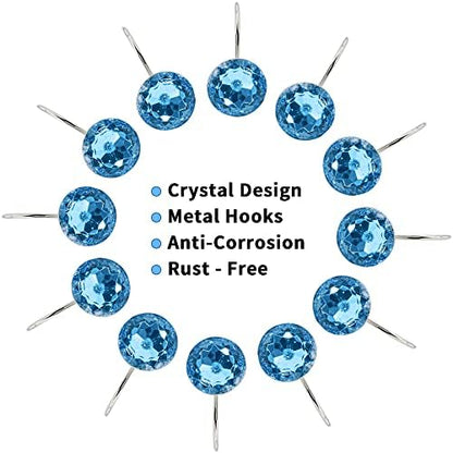 Blue Diamond Crystal Bling Shower Curtain Hooks Rings for Bathroom,12PCS