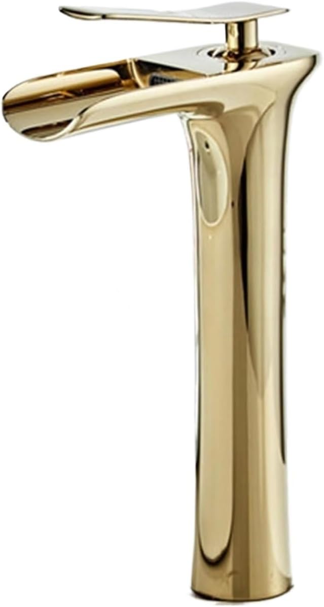 Faucet Modern Single Handle Brass Bathroom Faucet Deck Mounted Mixer Tap for Basin Hot and Cold Water(Gold,Tall) Faucet