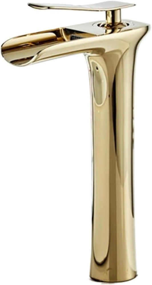 Faucet Modern Single Handle Brass Bathroom Faucet Deck Mounted Mixer Tap for Basin Hot and Cold Water(Gold,Tall) Faucet