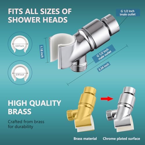 All Metal Handheld Shower Head Holder - Adjustable Shower Rod Holder with Brass Pivot Ball - Handheld Shower Head Holder - Shower Hose Holder for attaching Shower arm to Shower Hose, Chrome…