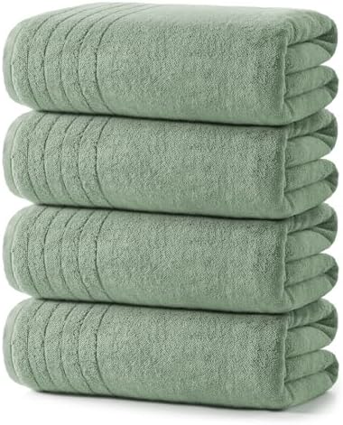 REDKISS Luxury Bath Towels Set of 4, 35x70 in, Highly Absorbent & Quick Dry, Super Soft Extra Large Premium Thick Cotton Green Bath Sheets for Shower, Hotel, Bathroom, Spa