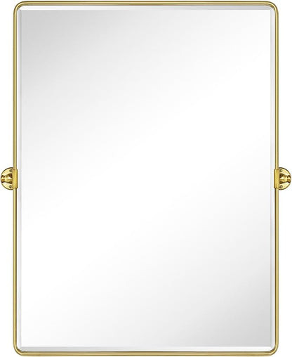 TEHOME Pivot Mirror Brushed Gold Tilt Bathroom Vanity Mirror Large Metal Framed Rectangle Tilting Beveled Vanity Mirrors for Wall, Vertical Hanging, Overall 34.14 x 40 inches (Mirrror 30 x 40 inches)