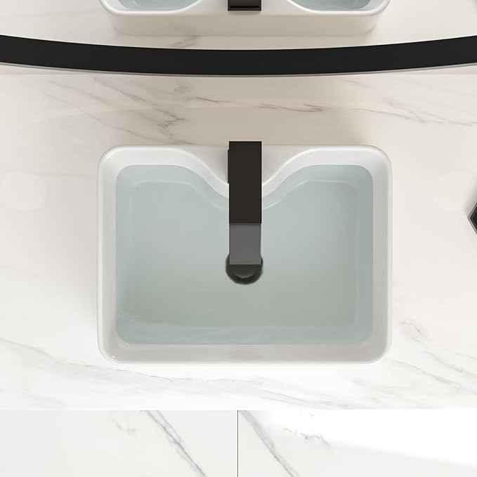 Bathroom Vessel Sink 16" x 12" Rectangle Vessel Sink With Black Faucet And Black Drain Combo Bowl Sink Bathroom Countertop Rectangular White Farmhouse Lavatory Vanity Sink Basin