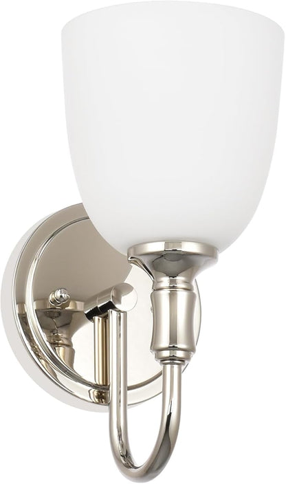 Vintage Traditional 1-Light Indoor Wall Sconce with Frosted Glass Bathroom Bedroom Hallway, 10.6" H x 5.3" W, Polished Nickel