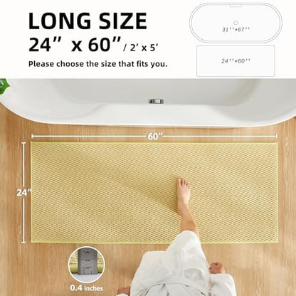 TYUU Bathroom Runner Rug, Long Bath Mat Washable Thin Quick Dry Low Pile Bathroom Runner Rugs 24 x 60 Non Slip, Yellow 24"x60"