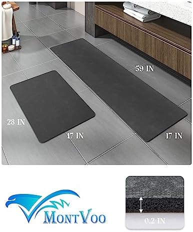 MontVoo -Bath Mat-Rubber Backing Non Slip Quick Dry Absorbent Thin Bathroom Rugs Fit Under Door-Faux Suede Surface Bathroom Floor Mats-Shower Rug for in Front of Bathtub Shower Dark Grey Rug Set