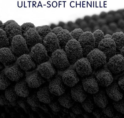 SUBRTEX Bathroom Rugs, 24" x 60" Chenille Bath Rug Soft Short Plush Bath Mat Soft Shower Mat Water Absorbent Shower Mat Quick Dry Machine Washable, Black
