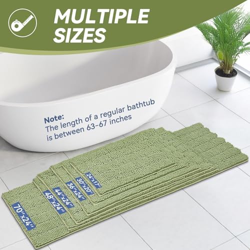 Bcoimo Bath Rug Mat,Sage Chenille High Absorbent Long Bathroom Runner Rugs