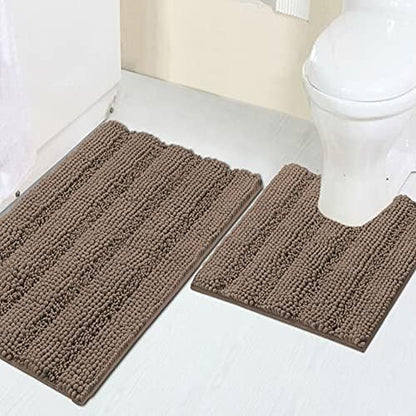 2 Piece Bathroom Rug Set with Toilet Mat, Soft Absorbent Chenille, Non-Slip