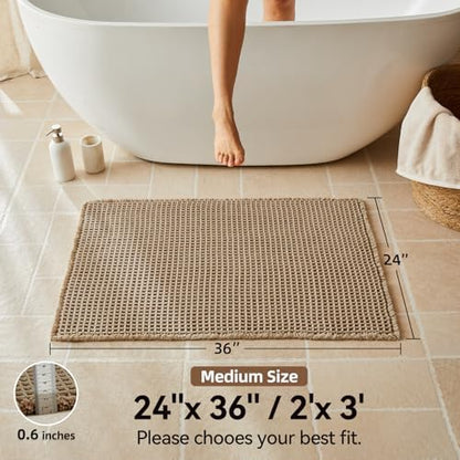 Triohero Waffle Bath Mat, Boho Bathroom Rugs Non Slip Washable, 24x36 Khaki