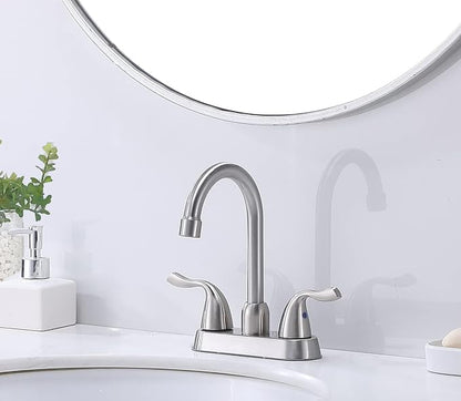 Hotis 2 Pack Bathroom Sink Faucet Brushed Nickel, 4 Inch 2 Handle Bathroom Sink Faucet for 1 or 3 Hole, Centerset Bathroom Faucet for Sink Vanity, with Pop-up Drain and Supply Hoses, HT-BF201