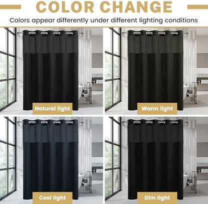 WONICY Small No Hook Shower Curtain with Liner, Black, 36 x 74 Inch