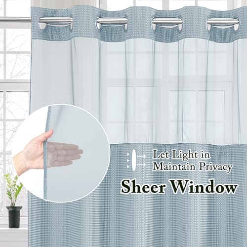 Gibelle No Hook Cloth Fog Blue Shower Curtain with Liner, 72x86