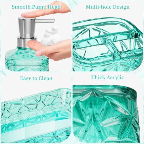 Bathroom Accessories Set, 7 Pcs Teal Bathroom Set, Acrylic Soap Dispenser and Toothbrush Holder Set, Qtip Holder Set, Bathroom Sink Set, Gift for Home Apartment