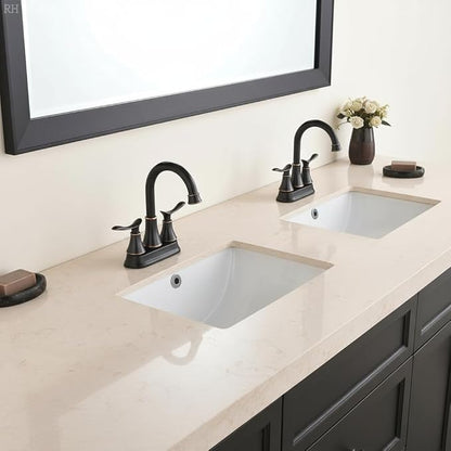 KINGO Bathroom Faucets for Sink 3 Hole, 2 Handle 4 inch Oil Rubbed Bronze Bathroom Sink Faucet with Pop-up Drain and Supply Hoses, Stainless Steel Lead-Free Centerset Faucets for Vanity RV, 2 Pack