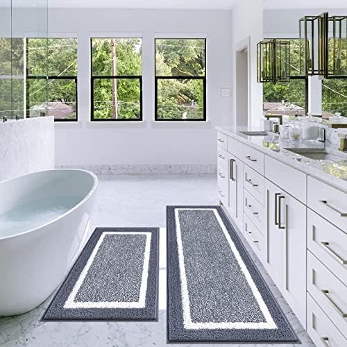 Pauwer Bathroom Rugs Sets 2 Piece, Non Slip Washable Bath Mat, Dark Grey