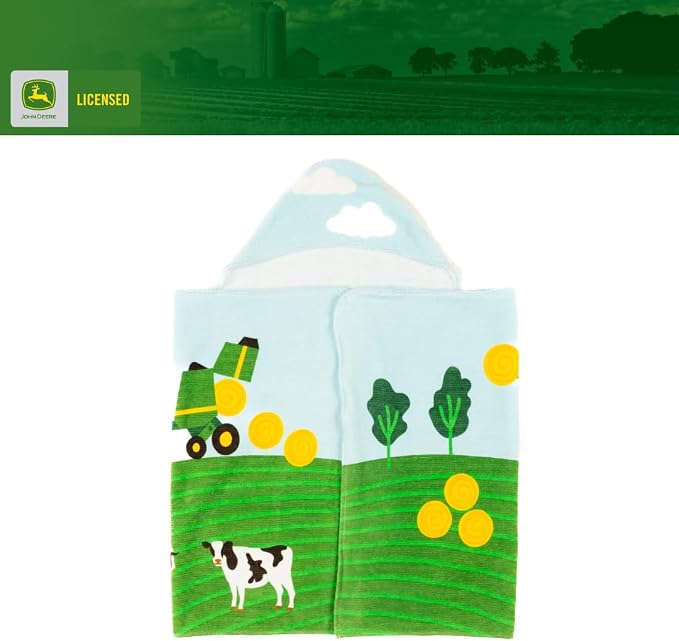 John Deere Tractor Farm Kids Super Soft Bath/Pool/Beach Soft Cotton Terry Hooded Towel Wrap, 24 in x 50 in, (Officially Licensed Product) by Franco
